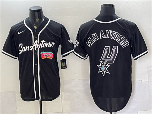 San Antonio Spurs Team Big Logo Black Stitched Baseball Jersey San Antonio Spurs Team Big Logo Black Stitched Baseball Jersey