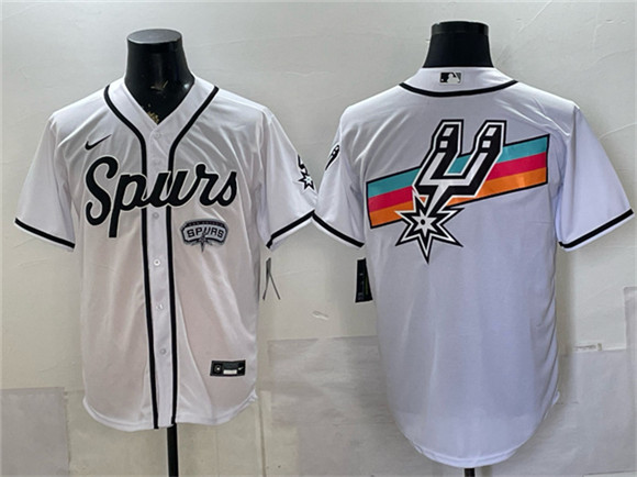 San Antonio Spurs Team Big Logo White Stitched Baseball Jersey San Antonio Spurs Team Big Logo White Stitched Baseball Jersey