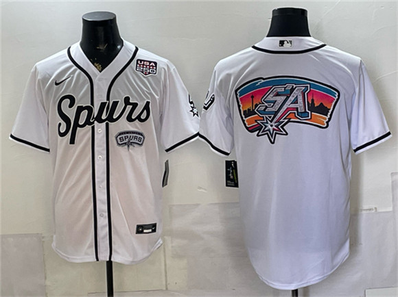 San Antonio Spurs Team Big Logo White USA 250' Patch Stitched Baseball Jersey San Antonio Spurs Team Big Logo White USA 250' Patch Stitched Baseball Jersey