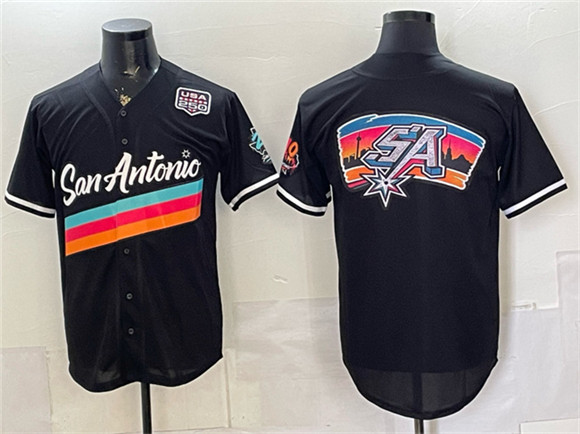 San Antonio Spurs Team Big Logo Black USA 250' Patch City Edition Stitched Baseball Jersey San Antonio Spurs Team Big Logo Black USA 250' Patch City Edition Stitched Baseball Jersey