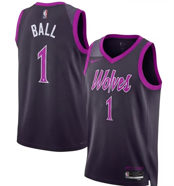 Minnesota Timberwolves #1 LaMelo Ball 2026 Purple City Edition Stitched Jersey Minnesota Timberwolves #1 LaMelo Ball 2026 Purple City Edition Stitched Jersey