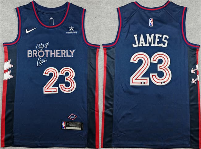 Philadelphia 76ers #23 LeBron James Navy 2023-24 City Edition With Patch Stitched Jersey Philadelphia 76ers #23 LeBron James Navy 2023-24 City Edition With Patch Stitched Jersey