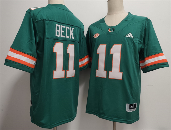 Miami Hurricanes #11 Carson Beck Aqua Stitched Football Jersey  Miami Hurricanes #11 Carson Beck Aqua Stitched Football Jersey