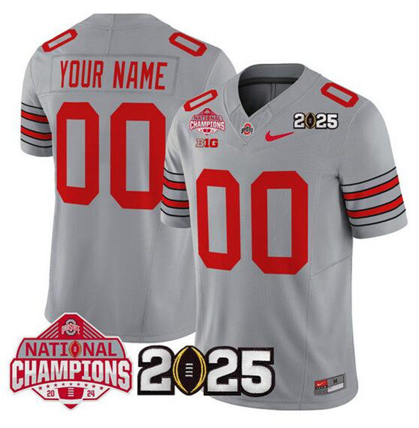 Ohio State Buckeyes Active Player Custom Gray 2025 CFP Final With National Champions Patch F.U.S.E. Vapor Limited Stitched Jersey Ohio State Buckeyes Active Player Custom Gray 2025 CFP Final With National Champions Patch F.U.S.E. Vapor Limited Stitched Jersey