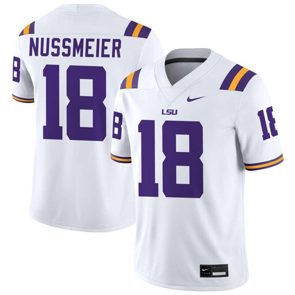 LSU Tigers #18 Garrett Nussmeier White Limited Stitched Game Jersey LSU Tigers #18 Garrett Nussmeier White Limited Stitched Game Jersey