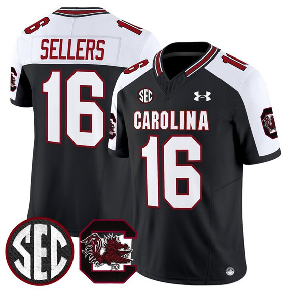 South Carolina Gamecocks #16 LaNorris Sellers Black White 2025 F.U.S.E. Stitched Jersey South Carolina Gamecocks #16 LaNorris Sellers Black White 2025 F.U.S.E. Stitched Jersey