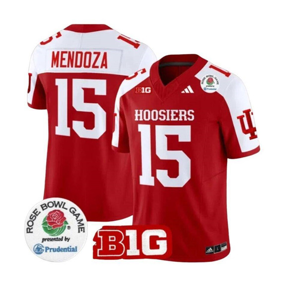 Indiana Hoosiers #15 Fernando Mendoza 2025 F.U.S.E. Rose Bowl Red White Stitched Jersey Indiana Hoosiers #15 Fernando Mendoza 2025 F.U.S.E. Rose Bowl Red White Stitched Jersey