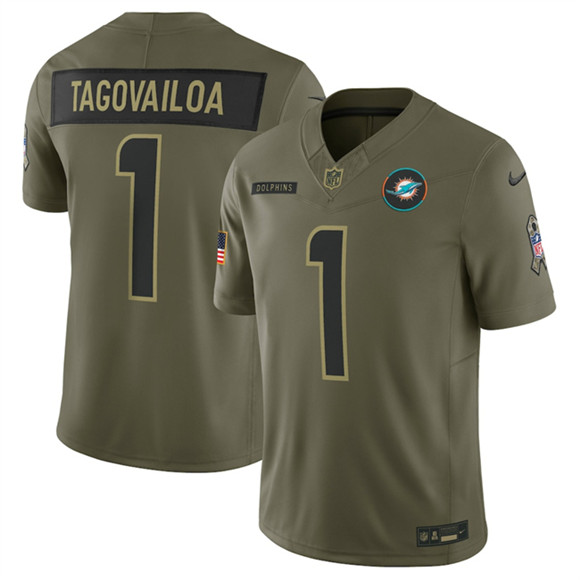 Miami Dolphins #1 Tua Tagovailo Olive 2025 F.U.S.E. Salute to Service Limited Football Stitched Jersey Miami Dolphins #1 Tua Tagovailo Olive 2025 F.U.S.E. Salute to Service Limited Football Stitched Jersey