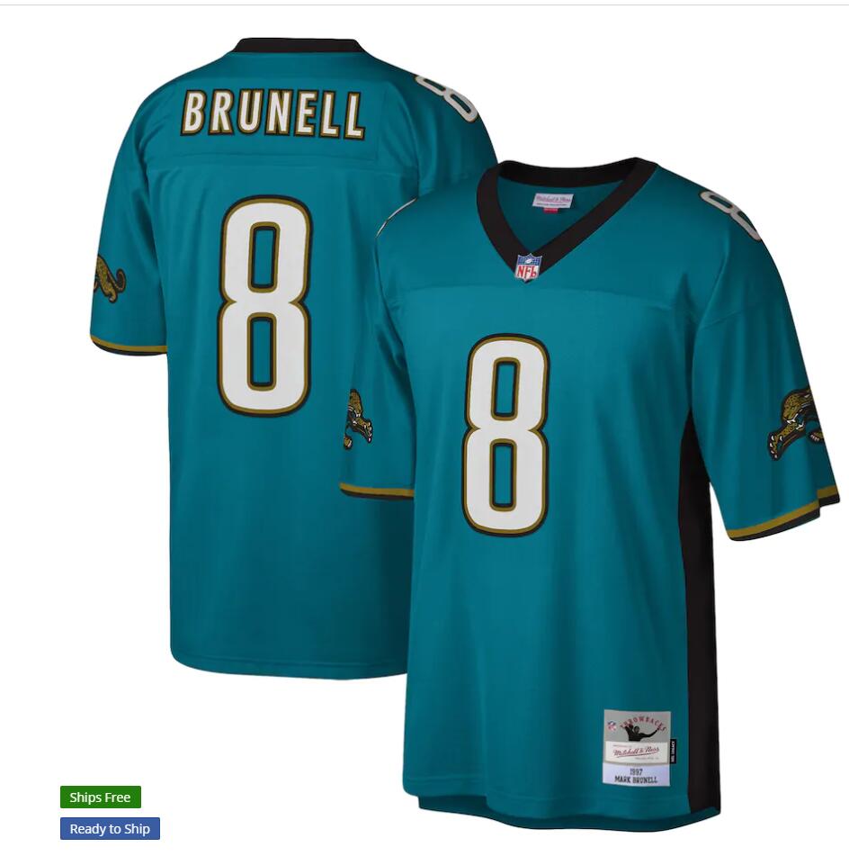 Jacksonville Jaguars #8 Mark Brunell 1997 Mitchell & Ness Teal NFL Throwback Football Jersey Jacksonville Jaguars #8 Mark Brunell 1997 Mitchell & Ness Teal NFL Throwback Football Jersey