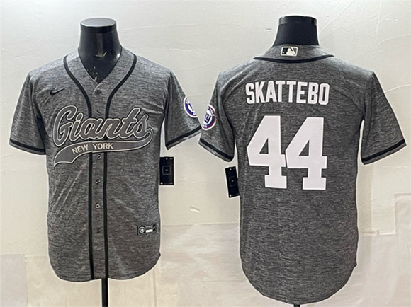 New York Giants #44 Cam Skattebo Gray With Patch Cool Base Stitched Baseball Jersey New York Giants #44 Cam Skattebo Gray With Patch Cool Base Stitched Baseball Jersey