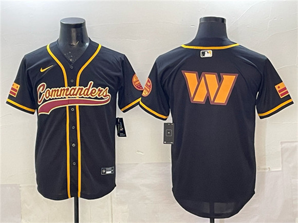 Washington Commanders Team Big Logo Black Limited Stitched Baseball Jersey Washington Commanders Team Big Logo Black Limited Stitched Baseball Jersey