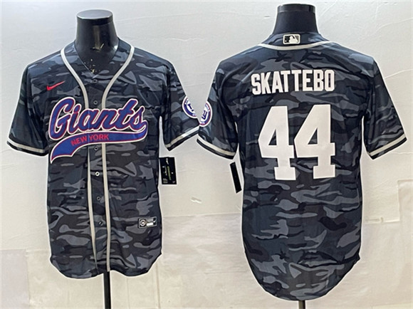 New York Giants #44 Cam Skattebo Gray Camo With Patch Cool Base Stitched Baseball Jersey New York Giants #44 Cam Skattebo Gray Camo With Patch Cool Base Stitched Baseball Jersey