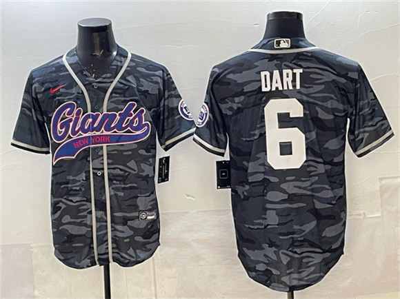 New York Giants #6 Jaxson Dart Gray Camo With Patch Cool Base Stitched Baseball Jersey New York Giants #6 Jaxson Dart Gray Camo With Patch Cool Base Stitched Baseball Jersey