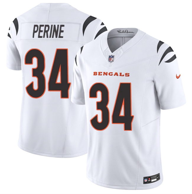 Cincinnati Bengals #34 Samaje Perine White 2025 F.U.S.E. Vapor Untouchable Limited Stitched Football Jersey  Cincinnati Bengals #34 Samaje Perine White 2025 F.U.S.E. Vapor Untouchable Limited Stitched Football Jersey