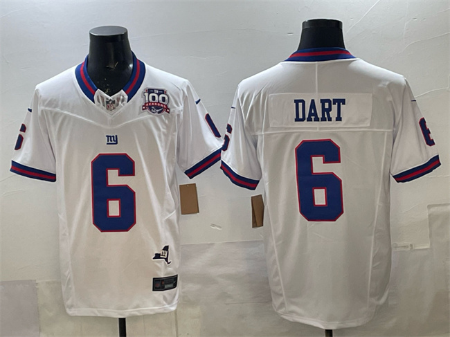 New York Giants #6 Jaxson Dart White 2025 Draft F.U.S.E. 100th Season & State Patch Vapor Limited Stitched Football Jersey New York Giants #6 Jaxson Dart White 2025 Draft F.U.S.E. 100th Season & State Patch Vapor Limited Stitched Football Jersey