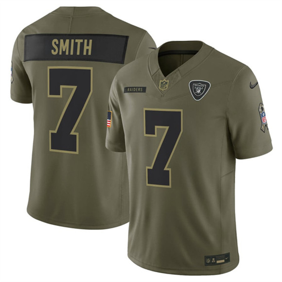 Las Vegas Raiders #7 Geno Smith Olive 2025 Salute to Service Limited Football Stitched Jersey Las Vegas Raiders #7 Geno Smith Olive 2025 Salute to Service Limited Football Stitched Jersey