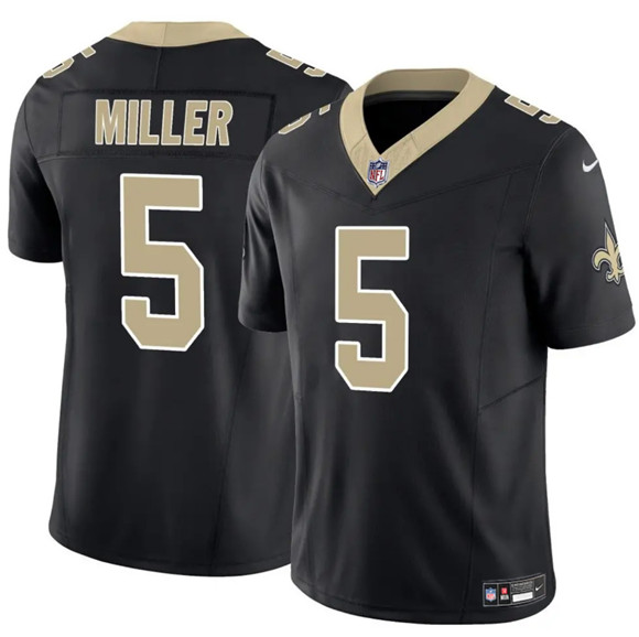 New Orleans Saints #5 Kendre Miller Black 2025 F.U.S.E Vapor Limited Football Stitched Jersey New Orleans Saints #5 Kendre Miller Black 2025 F.U.S.E Vapor Limited Football Stitched Jersey