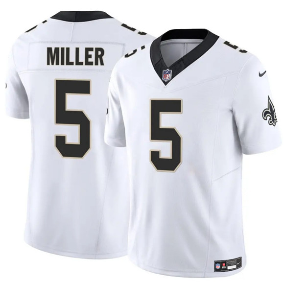 New Orleans Saints #5 Kendre Miller White 2025 F.U.S.E Vapor Limited Football Stitched Jersey New Orleans Saints #5 Kendre Miller White 2025 F.U.S.E Vapor Limited Football Stitched Jersey