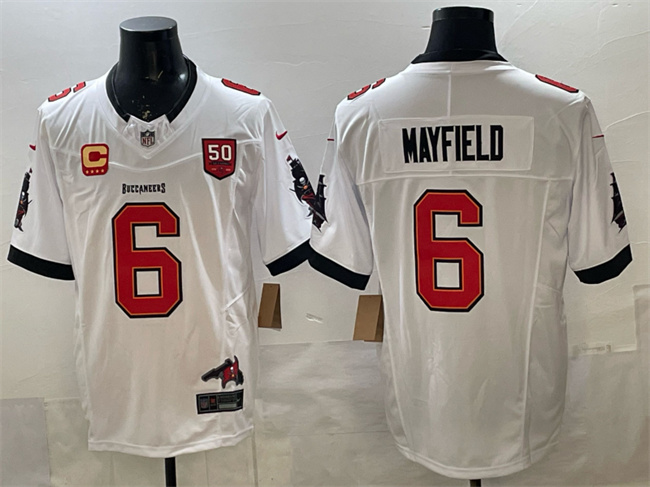Tampa Bay Buccaneers #6 Baker Mayfield White F.U.S.E. 50th Season & 4-Star C Patch Vapor Limited Football Stitched Jersey Tampa Bay Buccaneers #6 Baker Mayfield White F.U.S.E. 50th Season & 4-Star C Patch Vapor Limited Football Stitched Jersey