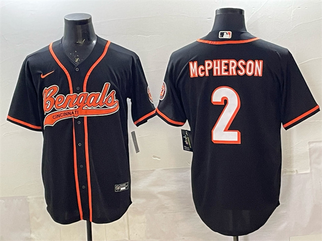 Cincinnati Bengals #2 Evan McPherson Black With Patch Cool Base Stitched Baseball Jersey Cincinnati Bengals #2 Evan McPherson Black With Patch Cool Base Stitched Baseball Jersey