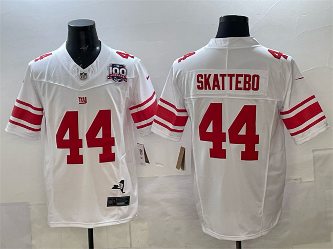 New York Giants #44 Cam Skattebo White 2025 Draft F.U.S.E. 100th Season & State Patch Vapor Limited Stitched Football Jersey New York Giants #44 Cam Skattebo White 2025 Draft F.U.S.E. 100th Season & State Patch Vapor Limited Stitched Football Jersey
