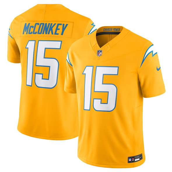 Los Angeles Chargers #15 Ladd McConkey Gold 2025 F.U.S.E. AlternateVapor Limited Football Stitched Jersey Los Angeles Chargers #15 Ladd McConkey Gold 2025 F.U.S.E. AlternateVapor Limited Football Stitched Jersey