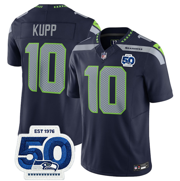Seattle Seahawks #10 Cooper Kupp Navy 2025 F.U.S.E. 50th Anniversary Patch Vapor Limited Football Stitched Jersey Seattle Seahawks #10 Cooper Kupp Navy 2025 F.U.S.E. 50th Anniversary Patch Vapor Limited Football Stitched Jersey