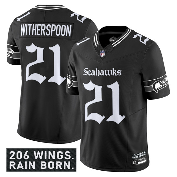 Seattle Seahawks #21 Devon Witherspoon Black 2025 F.U.S.E. 'Gothic Rain City Shadows Edition' Vapor Limited Football Stitched Jersey Seattle Seahawks #21 Devon Witherspoon Black 2025 F.U.S.E. 'Gothic Rain City Shadows Edition' Vapor Limited Football Stitched Jersey