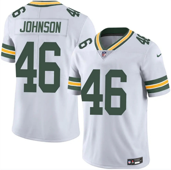 Green Bay Packers #46 Amar Johnson White 2025 Vapor Untouchable Limited Football Stitched Jersey  Green Bay Packers #46 Amar Johnson White 2025 Vapor Untouchable Limited Football Stitched Jersey