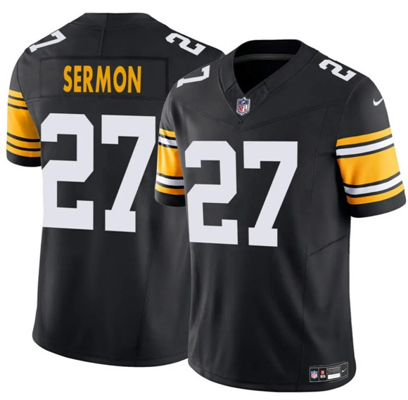 Pittsburgh Steelers #27 Trey Sermon Black 2025 F.U.S.E. Alternate Vapor Untouchable Limited Football Stitched Jersey Pittsburgh Steelers #27 Trey Sermon Black 2025 F.U.S.E. Alternate Vapor Untouchable Limited Football Stitched Jersey