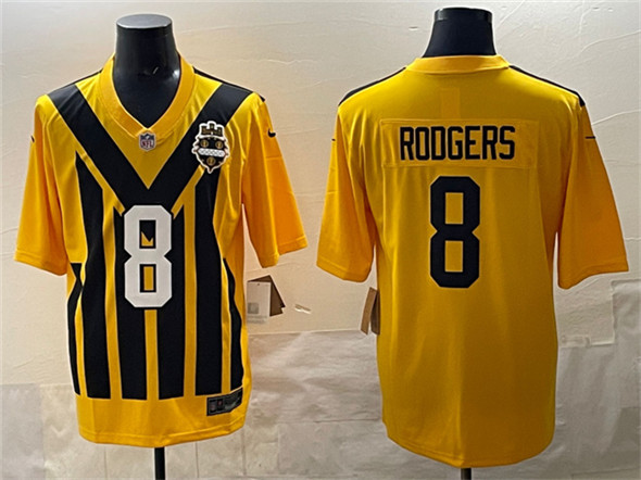 Pittsburgh Steelers #8 Aaron Rodgers Gold 1933 Throwback Alternate Football Stitched Game Jersey Pittsburgh Steelers #8 Aaron Rodgers Gold 1933 Throwback Alternate Football Stitched Game Jersey