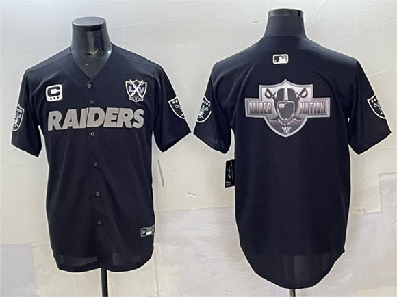 Las Vegas Raiders Team Big Logo Black With Nevada Silver Stat Patch And 65th Anniversary Patch 3-Star C Patch Stitched Baseball Jersey Las Vegas Raiders Team Big Logo Black With Nevada Silver Stat Patch And 65th Anniversary Patch 3-Star C Patch Stitched Baseball Jersey