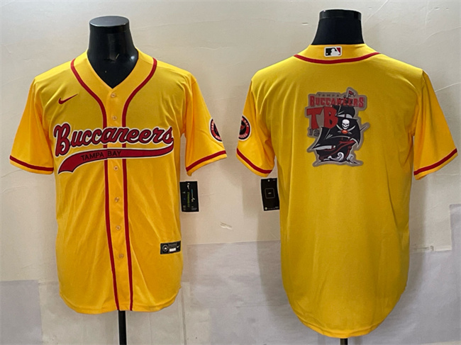 Tampa Bay Buccaneers Team Big Logo Gold Cool Base Stitched Baseball Jersey Tampa Bay Buccaneers Team Big Logo Gold Cool Base Stitched Baseball Jersey