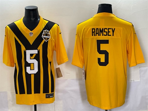 Pittsburgh Steelers #5 Jalen Ramsey Gold 1933 Throwback Alternate Football Stitched Game Jersey Pittsburgh Steelers #5 Jalen Ramsey Gold 1933 Throwback Alternate Football Stitched Game Jersey