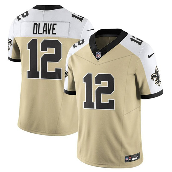 New Orleans Saints #12 Chris Olave Gold White Alternate 2025 F.U.S.E. Vapor Limited Football Stitched Jersey New Orleans Saints #12 Chris Olave Gold White Alternate 2025 F.U.S.E. Vapor Limited Football Stitched Jersey