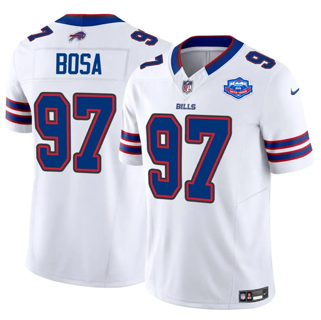 Buffalo Bills #97 Joey Bosa White 2025 F.U.S.E. With Farewell Patch Vapor Untouchable Limited Football Stitched Jersey  Buffalo Bills #97 Joey Bosa White 2025 F.U.S.E. With Farewell Patch Vapor Untouchable Limited Football Stitched Jersey