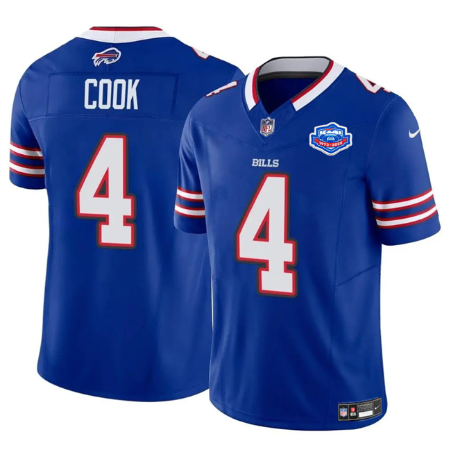 Buffalo Bills #4 James Cook Blue 2025 F.U.S.E. With Farewell Patch Vapor Untouchable Limited Football Stitched Jersey  Buffalo Bills #4 James Cook Blue 2025 F.U.S.E. With Farewell Patch Vapor Untouchable Limited Football Stitched Jersey