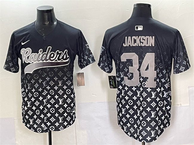Las Vegas Raiders #34 Bo Jackson Black Limited Stitched Baseball Jersey Las Vegas Raiders #34 Bo Jackson Black Limited Stitched Baseball Jersey