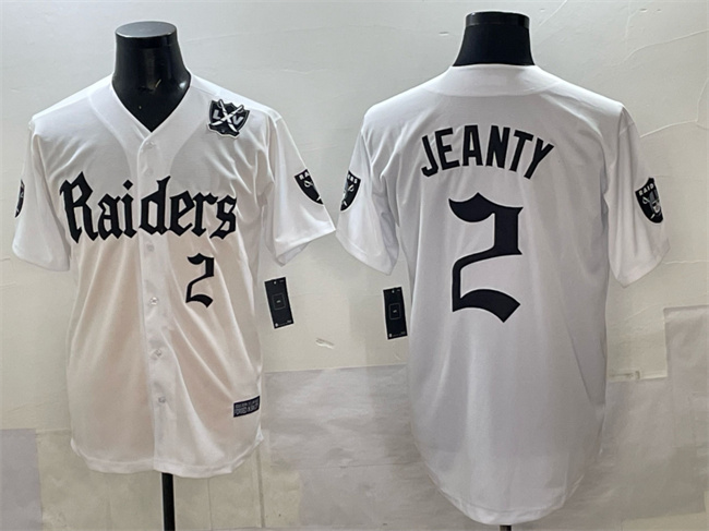 Las Vegas Raiders #2 Ashton Jeanty White 'Gothic Sin City Shadows Edition' With 65th Anniversary Patch Vapor Limited Stitched Baseball Jersey Las Vegas Raiders #2 Ashton Jeanty White 'Gothic Sin City Shadows Edition' With 65th Anniversary Patch Vapor Limited Stitched Baseball Jersey