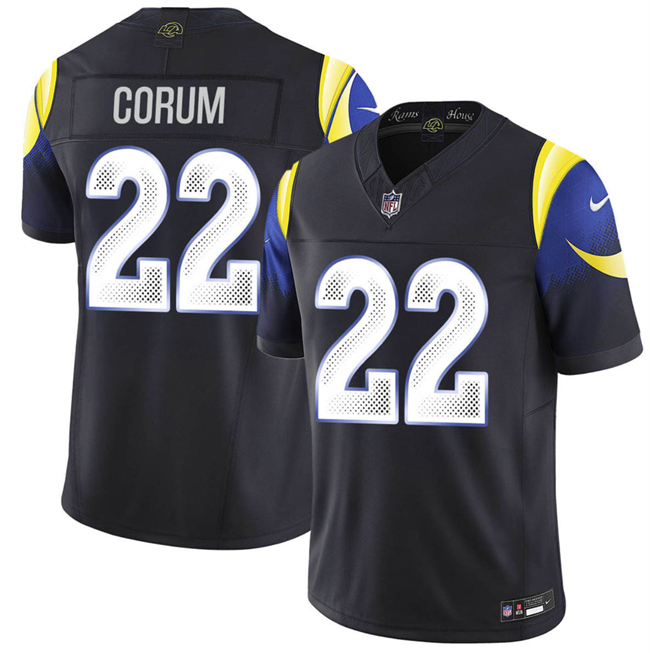 Los Angeles Rams #22 Blake Corum Black 2025 F.U.S.E. ??Rivalries?? Vapor Limited Stitched Football Jersey Los Angeles Rams #22 Blake Corum Black 2025 F.U.S.E. ??Rivalries?? Vapor Limited Stitched Football Jersey