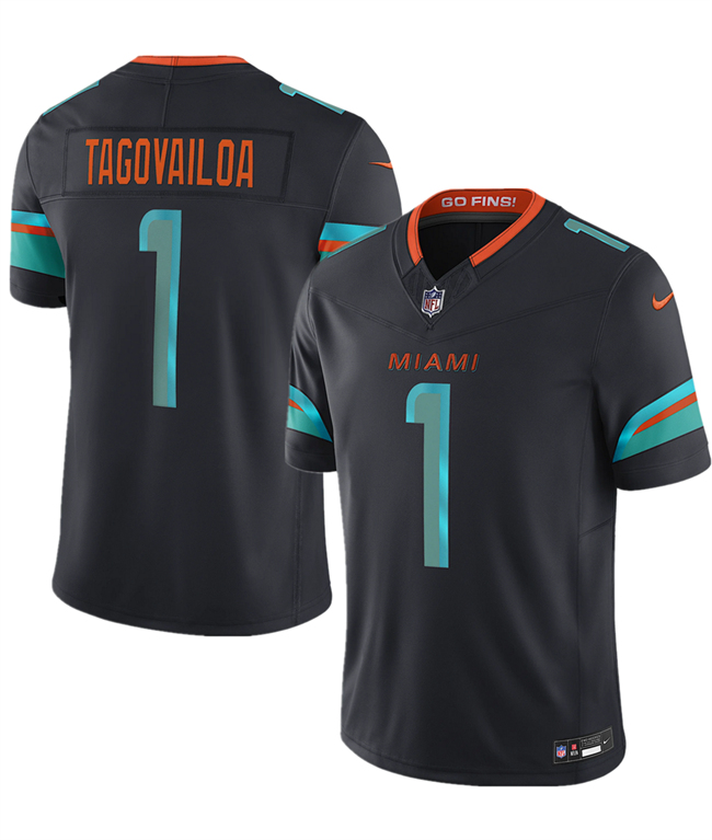 Miami Dolphins #1 Tua Tagovailoa Black 2025 F.U.S.E. ??Rivalries?? Vapor Limited Stitched Football Jersey Miami Dolphins #1 Tua Tagovailoa Black 2025 F.U.S.E. ??Rivalries?? Vapor Limited Stitched Football Jersey