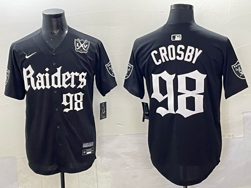 Las Vegas Raiders #98 Maxx Crosby Black 'Gothic Sin City Shadows Edition' With 65th Anniversary Patch Vapor Limited Stitched Baseball Jersey Las Vegas Raiders #98 Maxx Crosby Black 'Gothic Sin City Shadows Edition' With 65th Anniversary Patch Vapor Limited Stitched Baseball Jersey