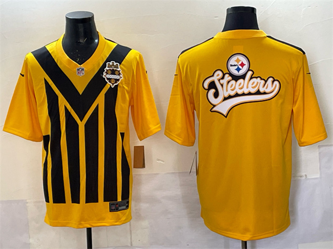Pittsburgh Steelers Team Big Logo Gold 1933 Throwback Alternate Football Stitched Jersey Pittsburgh Steelers Team Big Logo Gold 1933 Throwback Alternate Football Stitched Jersey