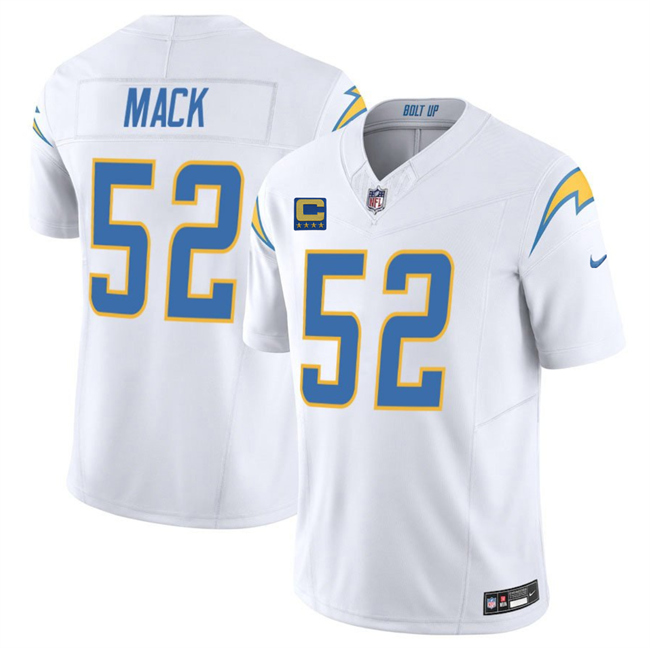 Los Angeles Chargers #52 Khalil Mack White 2025 F.U.S.E With 4-Star C Patch Vapor Limited Stitched Football Jersey Los Angeles Chargers #52 Khalil Mack White 2025 F.U.S.E With 4-Star C Patch Vapor Limited Stitched Football Jersey