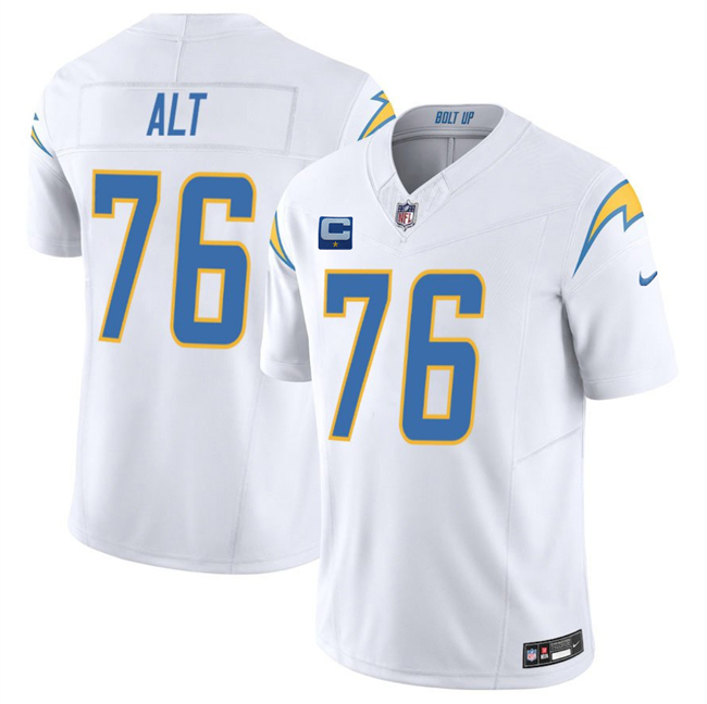 Los Angeles Chargers #76 Joe Alt White 2025 F.U.S.E With 1-Star C Patch Vapor Limited Stitched Football Jersey Los Angeles Chargers #76 Joe Alt White 2025 F.U.S.E With 1-Star C Patch Vapor Limited Stitched Football Jersey