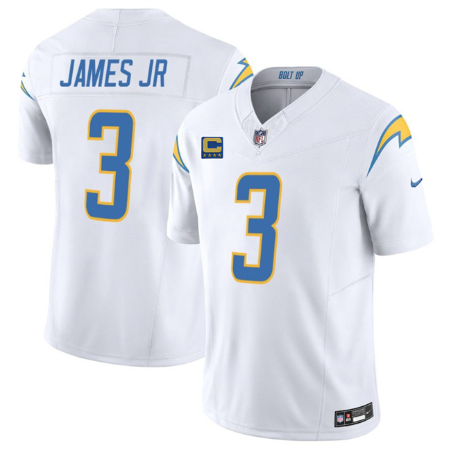Los Angeles Chargers #3 Derwin James JR White 2025 F.U.S.E With 4-Star C Patch Vapor Limited Stitched Football Jersey Los Angeles Chargers #3 Derwin James JR White 2025 F.U.S.E With 4-Star C Patch Vapor Limited Stitched Football Jersey