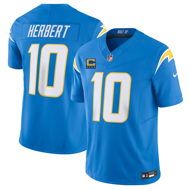 Los Angeles Chargers #10 Justin Herbert Blue 2025 F.U.S.E With 4-Star C Patch Vapor Limited Stitched Football Jersey Los Angeles Chargers #10 Justin Herbert Blue 2025 F.U.S.E With 4-Star C Patch Vapor Limited Stitched Football Jersey