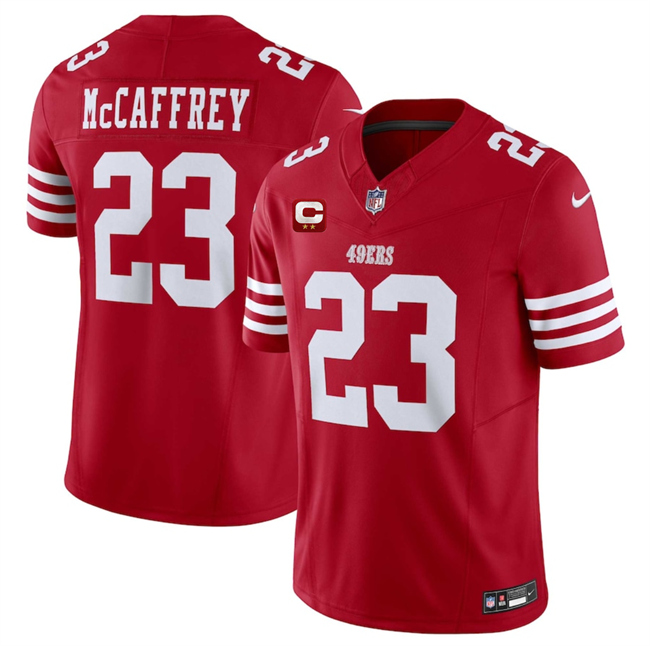San Francisco 49ers #23 Christian McCaffrey Red 2025 F.U.S.E. With 2-Star C Patch Vapor Untouchable Limited Stitched Football Jersey San Francisco 49ers #23 Christian McCaffrey Red 2025 F.U.S.E. With 2-Star C Patch Vapor Untouchable Limited Stitched Football Jersey