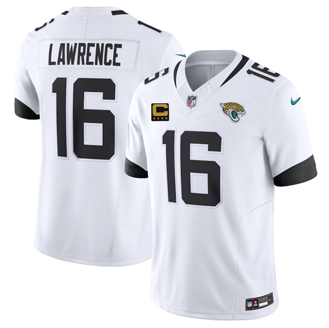 Jacksonville Jaguars #16 Trevor Lawrence White 2025 F.U.S.E. With 4-Star C Patch Vapor Limited Football Stitched Jersey Jacksonville Jaguars #16 Trevor Lawrence White 2025 F.U.S.E. With 4-Star C Patch Vapor Limited Football Stitched Jersey