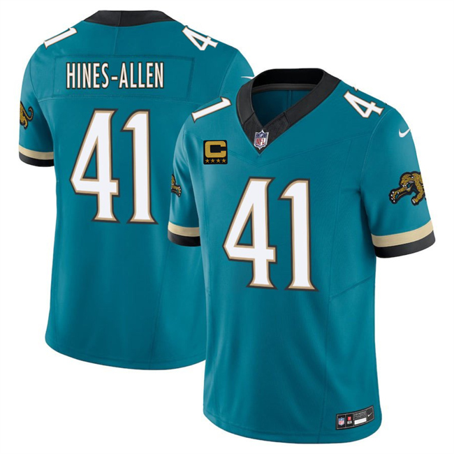 Jacksonville Jaguars #41 Josh Hines-Allen Teal 2025 F.U.S.E. With 4-Star C Patch Prowler Throwback Vapor Limited Football Stitched Jersey Jacksonville Jaguars #41 Josh Hines-Allen Teal 2025 F.U.S.E. With 4-Star C Patch Prowler Throwback Vapor Limited Football Stitched Jersey